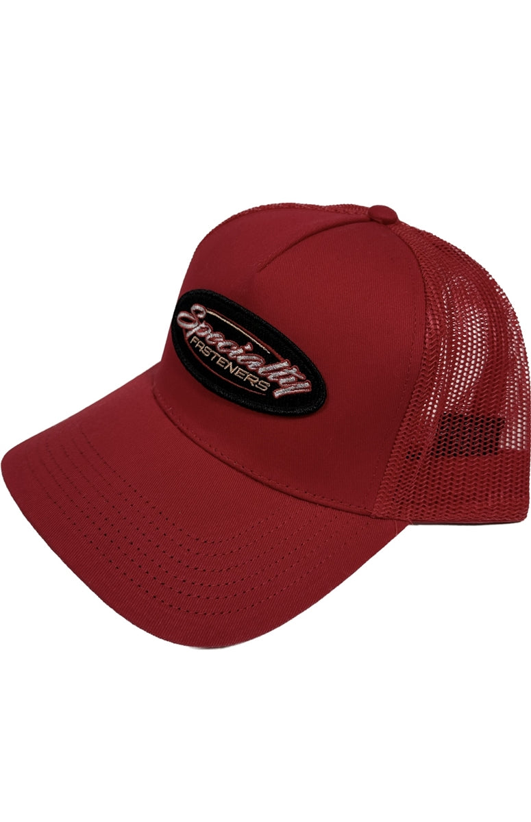 Red snapbacktrucker hat