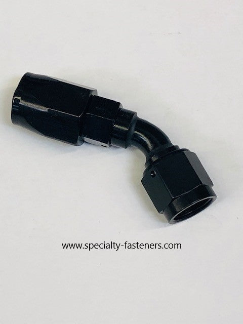 45 degree Swivel Hose Ends. Red/blue & black available. Made in the USA